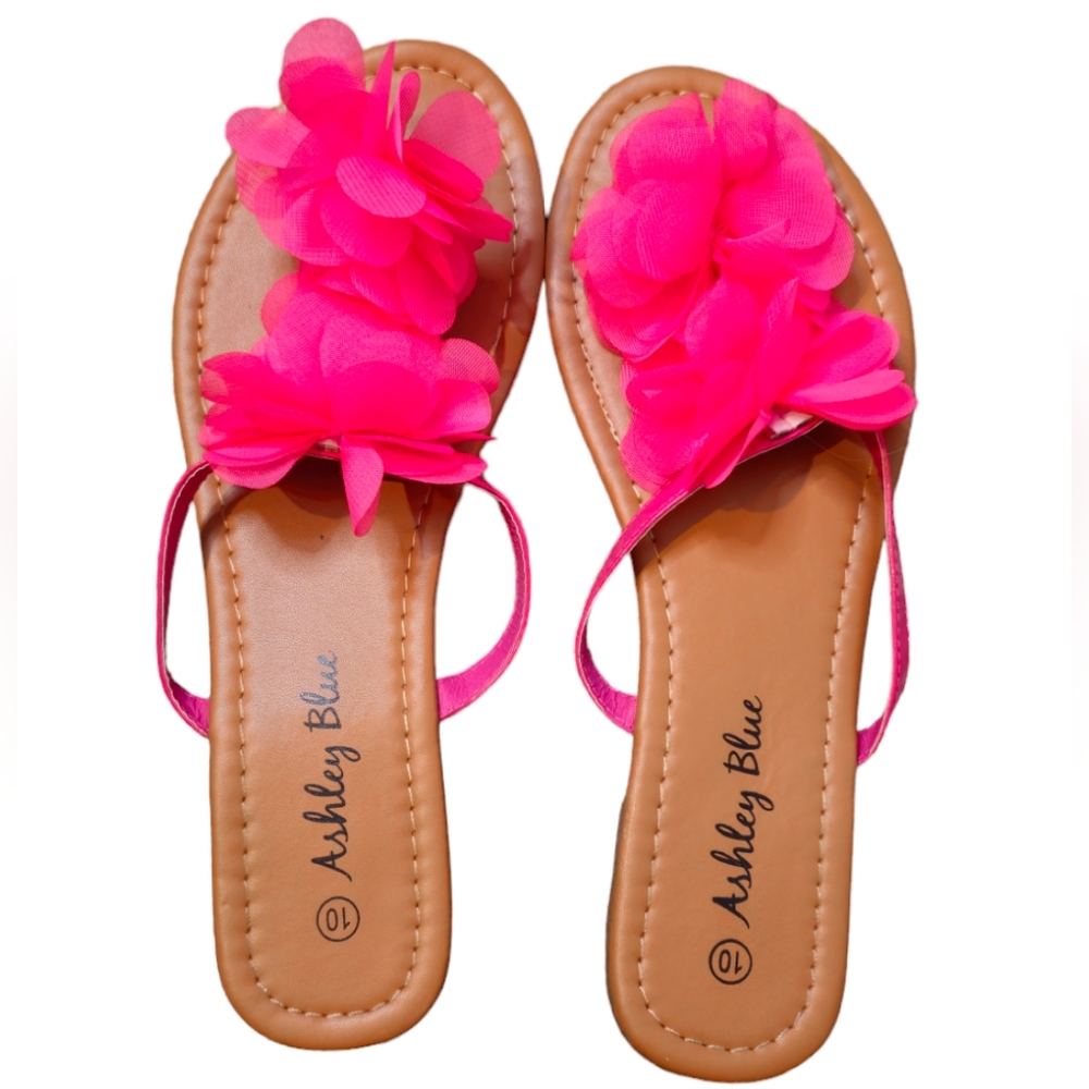 Ashley Blue Hot Pink Flower Women's Sandals Size: 10